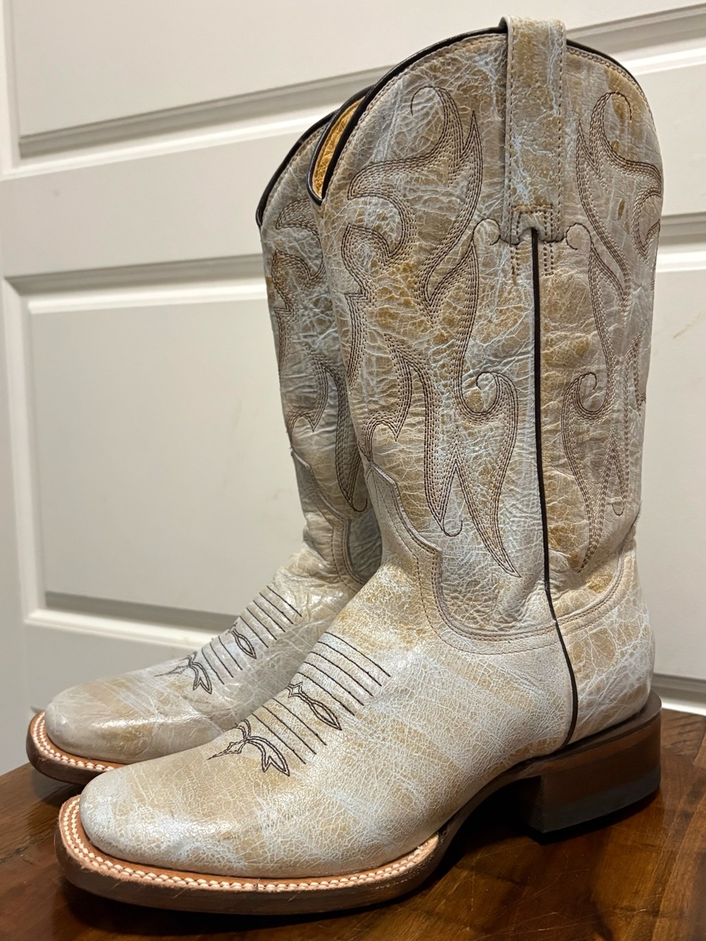 Roper Western Boots Distressed Off-White and Cream Leather Size 5